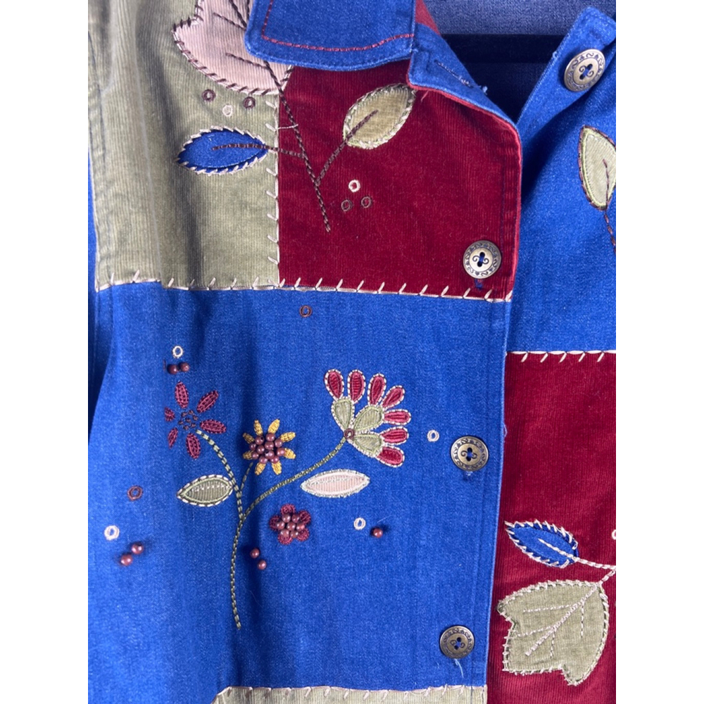 Women's Alfred Dunner Petite Jean Jacket 10P Blue:Green Patchwork CottageCore - Picture 3 of 4